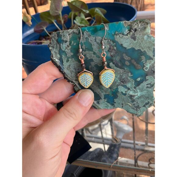 Elvin Czech Leaves, Wire Wrapped Earrings - Picture 3 of 11